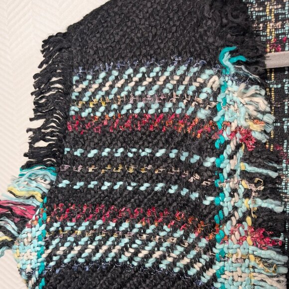 Luisa Spagnoli Italy Woven Knit Vest Black Multicolor Plaid Fringe Large IT 46 - Picture 10 of 15